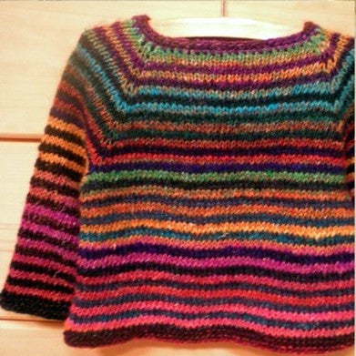 Oz striped childs sweater pattern from Heirloom Stitches
