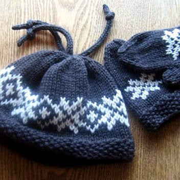 Hearts & Snowflakes hat and mittens pattern from Gardiner Yarn Works